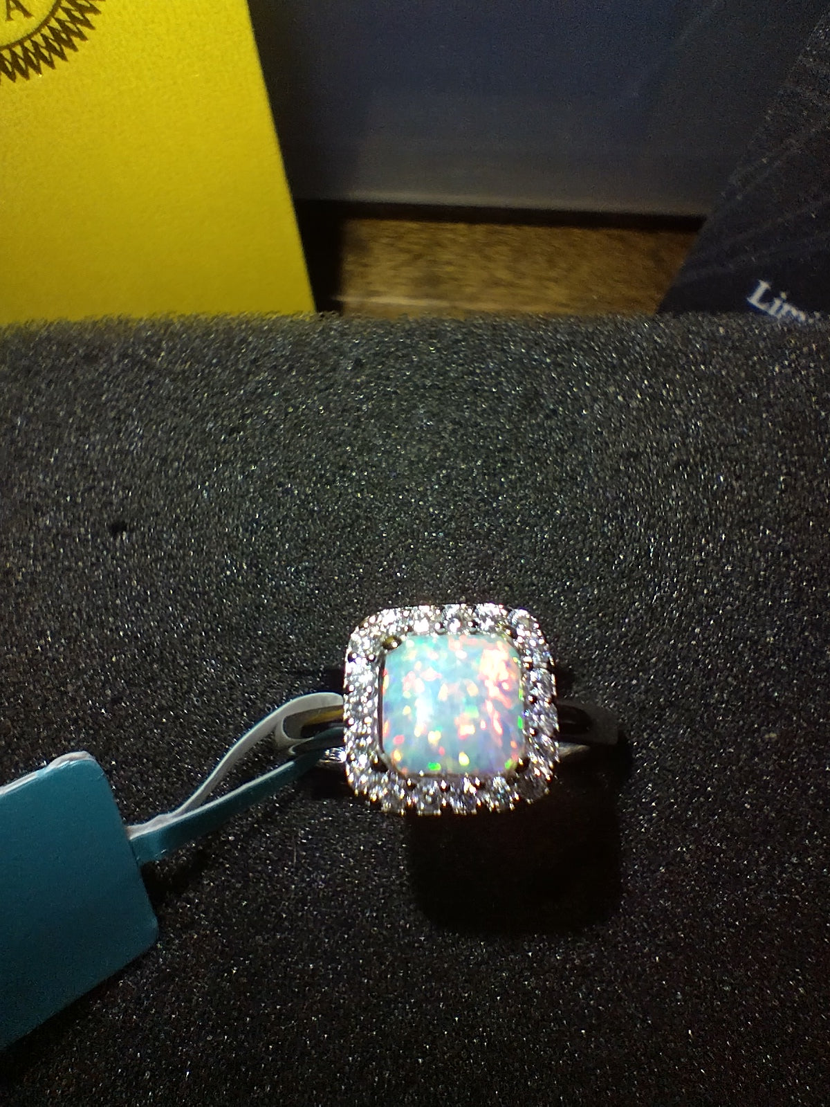 Beautiful Opal Woman's Ring With Stunning Moissanites Surrounding